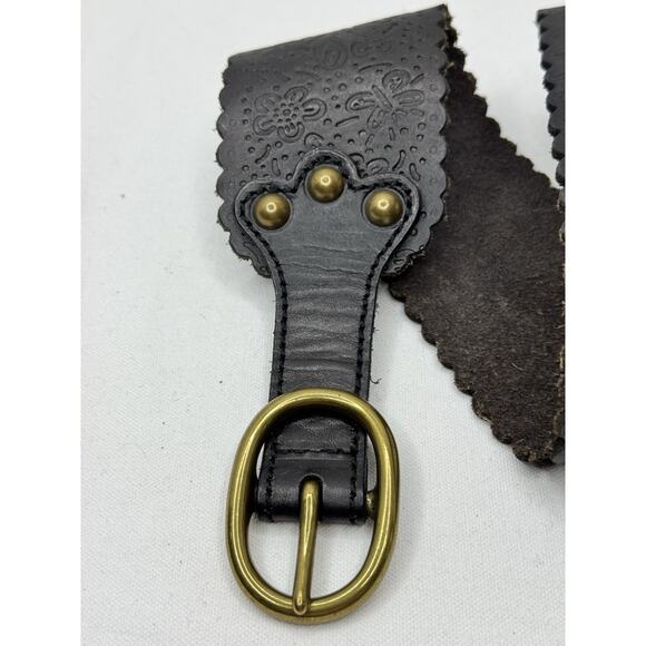 LUCKY Brand Brown Tooled Brass Studded Wide Leather BELT Size XL Western Boho - Picture 2 of 8